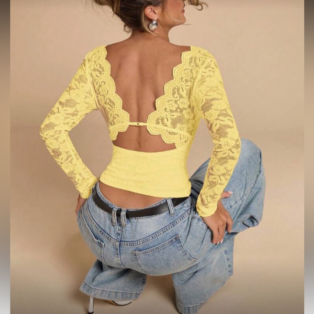 Boho Yellow Floral Lace Blouse - Picture 2 of 7